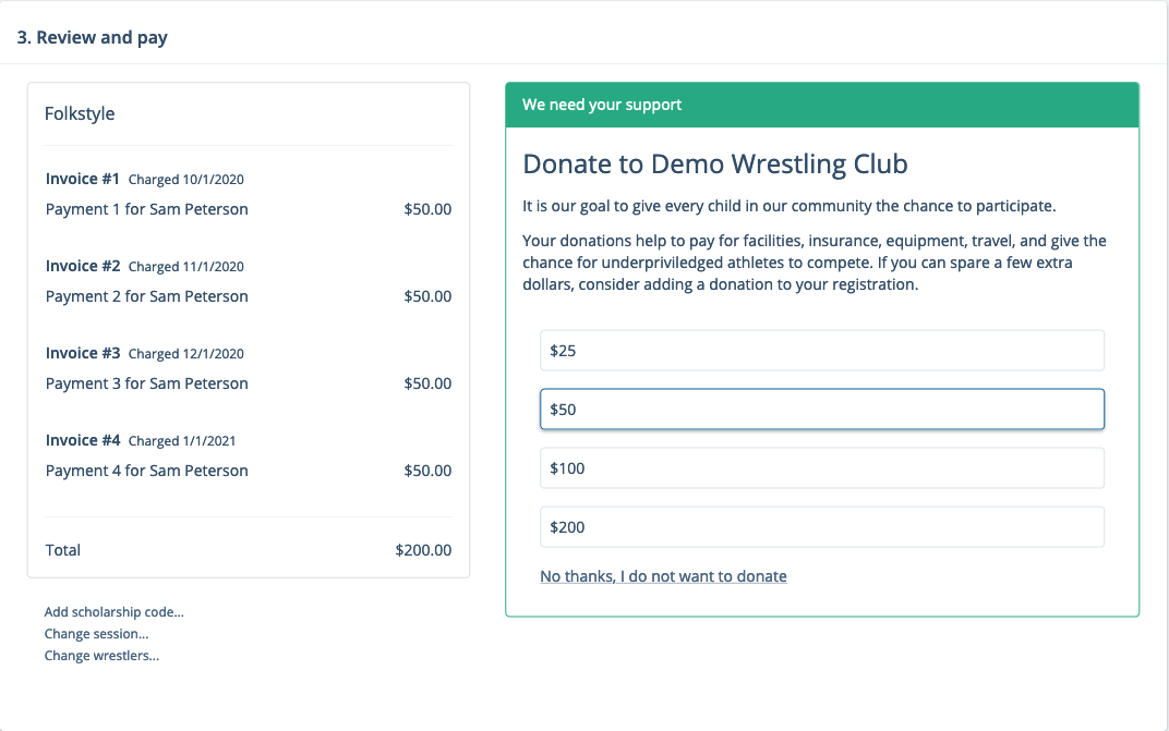 Screenshot of WrestlingIQ's installment pricing feature